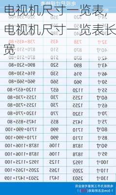 电视机尺寸一览表,电视机尺寸一览表长宽