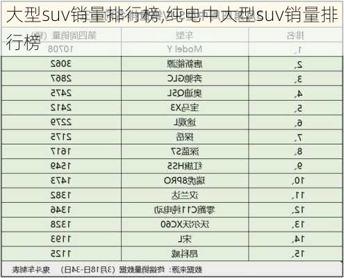 大型suv销量排行榜,纯电中大型suv销量排行榜